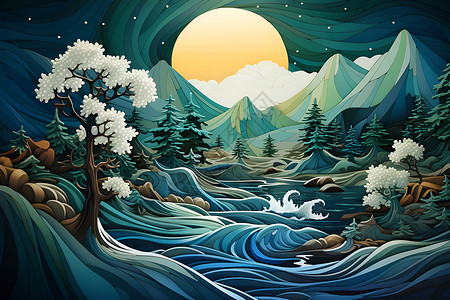 设计的山水艺术画背景图片