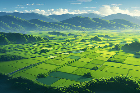 稻田图片山间的绿色田野插画