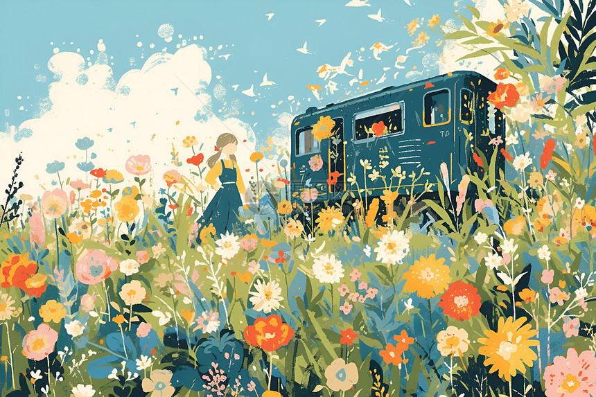 小女孩和火车图片