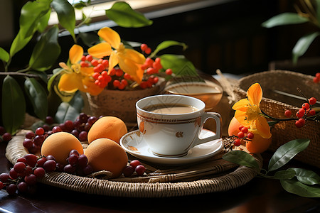 奶茶与水果背景图片