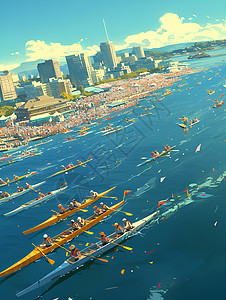 水域中的龙舟比赛背景图片