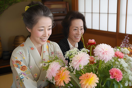 插花培训和服女孩插花背景