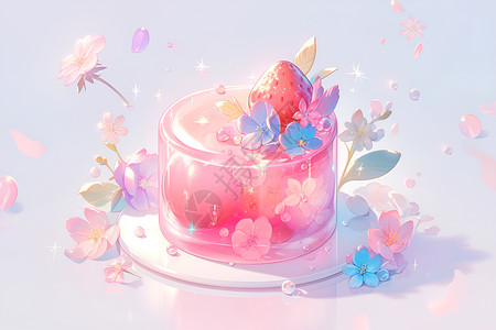 鲜花甜点可爱粉色甜点插画
