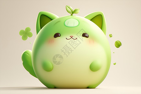 绿色招财猫插画