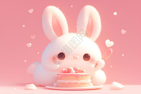 粉色玩偶粉色蛋糕与可爱兔子插画