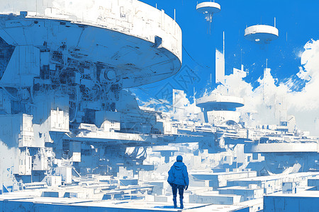 蓝天下的未来城市背景图片