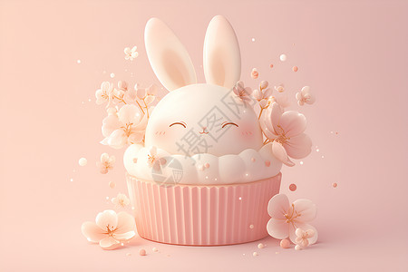 粉色的蛋糕兔子公仔插画