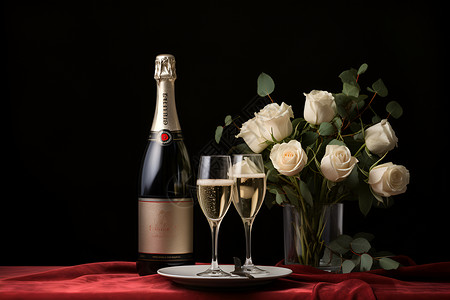 香槟高脚杯摄影中的香槟玫瑰背景