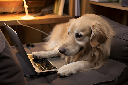 金毛犬和电脑背景图片