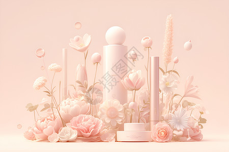 粉色瓶子粉色花卉和瓶子插画