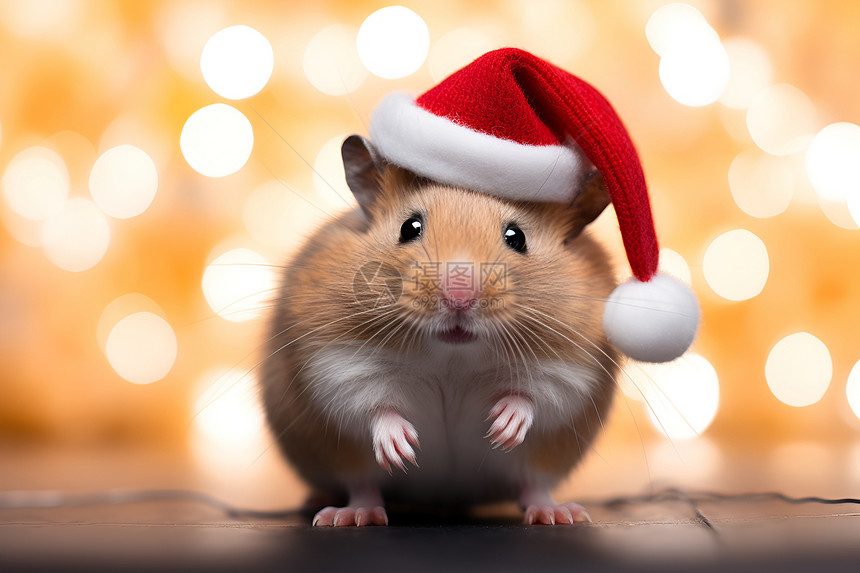圣诞帽下的可爱仓鼠图片