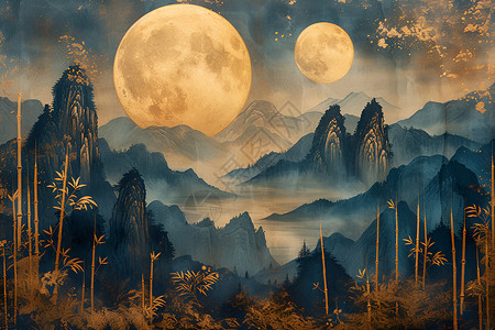 月山竹影背景图片