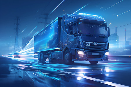美国货车卡车新能源配送卡车,电车插画