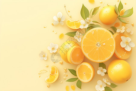新鲜柠檬切片水果盛宴插画