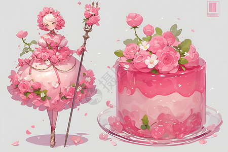 粉色的花朵蛋糕背景图片