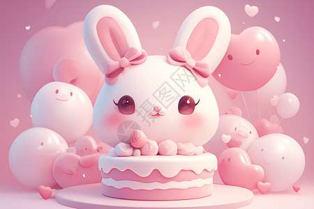 兔子耳朵素材气球与兔子插画