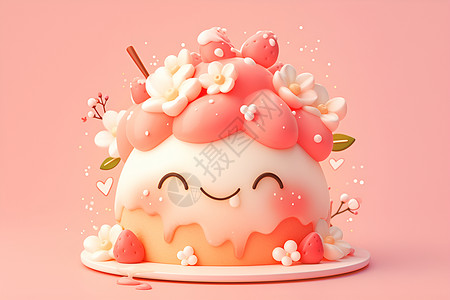 粉色玩偶甜蜜可爱的粉色蛋糕插画