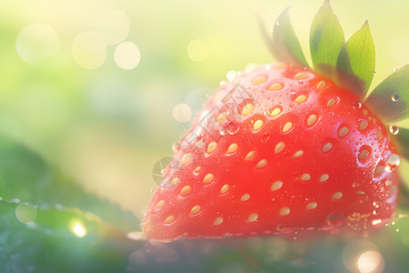 新鲜草莓水果晶莹剔透的水珠儿插画