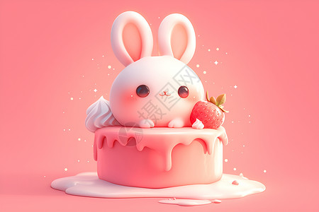 甜蜜表情甜甜的兔子蛋糕插画
