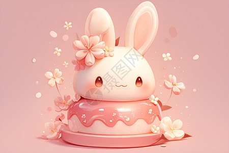 蛋糕上的白兔背景图片