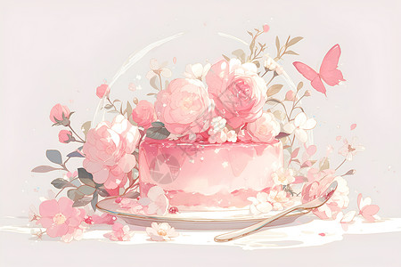 花朵蛋糕粉色的鲜花蛋糕插画