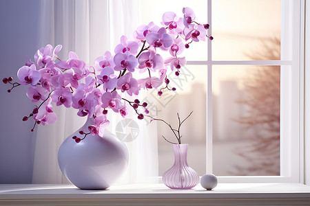 窗前的紫兰背景图片