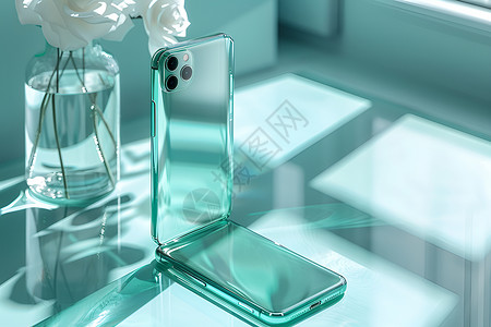 透明花瓶花瓶前的手机设计图片