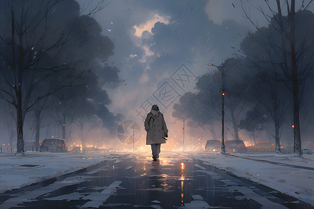 寒夜街头的行人背景图片