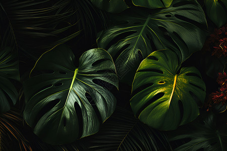 窗外绿景插画热带植物的艺术绿景背景