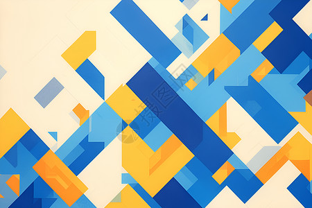 蓝黄分割几何抽象蓝黄方块插画