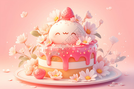 花朵蛋糕蛋糕边的花朵插画