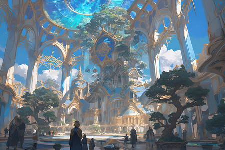 未来城市宫殿背景图片