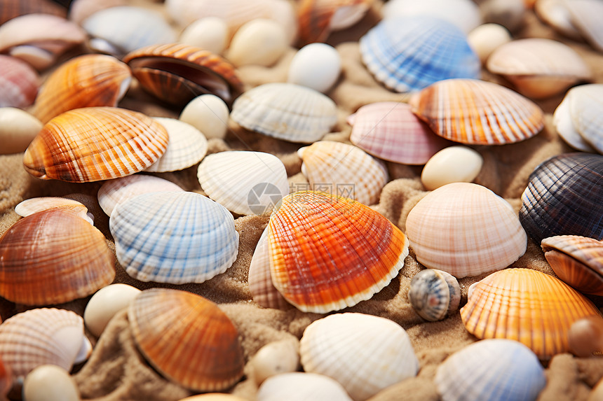 沙滩上的一堆贝壳图片