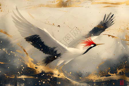 湖面上飞翔的丹顶鹤背景图片