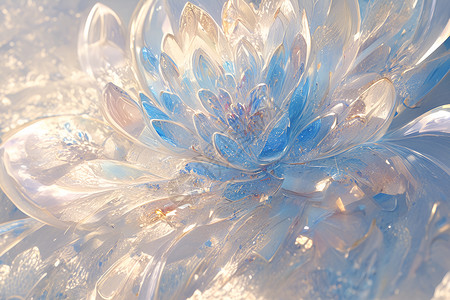 白士中冰雪中的蓝白花朵插画
