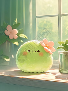 绿色麻糬花朵造型背景图片