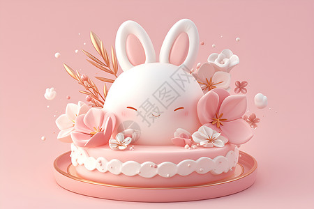 兔子蛋糕与花的装饰背景图片