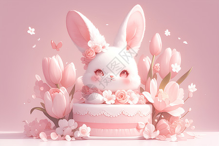 粉色蛋糕与花朵背景图片
