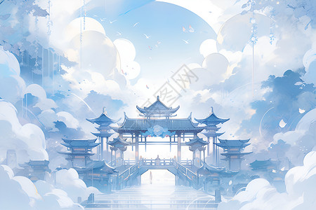 中国建筑水墨插画背景图片