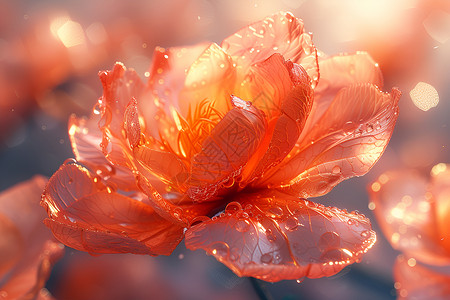 水珠滴在光芒四射的花瓣上高清图片