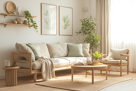 植物摆放客厅里摆放的沙发插画