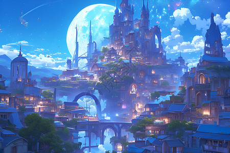梦幻之城紫色城市背景高清图片
