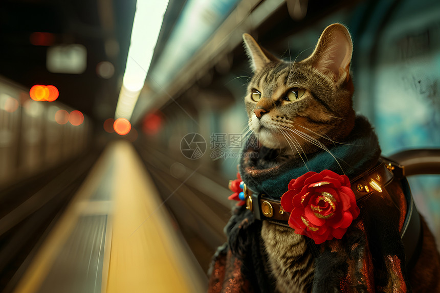 地铁的猫咪图片