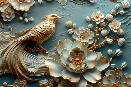 牡丹花上的小鸟一只鸟坐在花枝上设计图片
