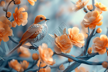 牡丹花上的小鸟树枝上的祥鸟设计图片