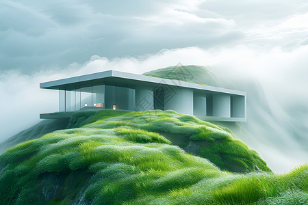 建筑草坪山坡上的建筑设计图片
