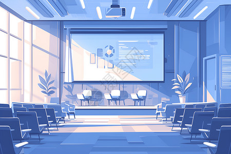 大型会议厅会议室的屏幕插画