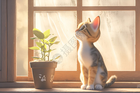 窗前的猫咪背景图片