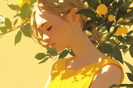 黄色酸柠檬黄衣少女插画