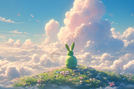 梦幻兔子在山丘上背景图片